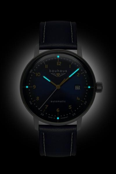 Bauhaus Herrenuhr Automatik mit Datum und Lederarmband